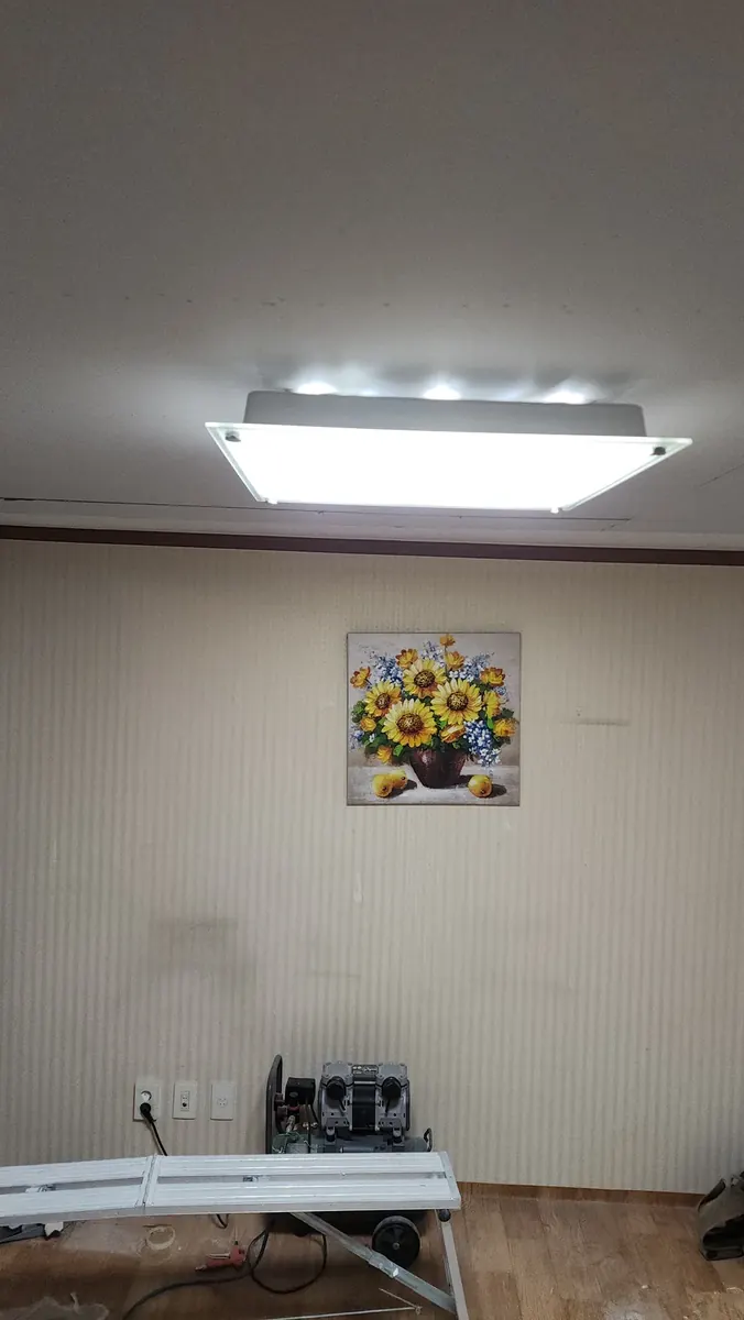 천장 석고보드 처짐 — 새 석고보드로 바꾸고 조명을 다시 단 천장